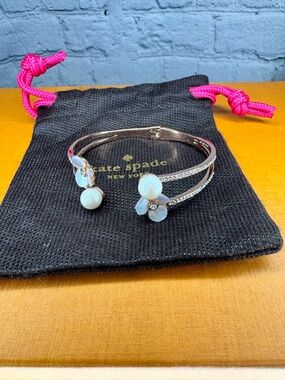 kate spade Rose Gold Floral Open Cuff Bracelet with White Pearl Accents